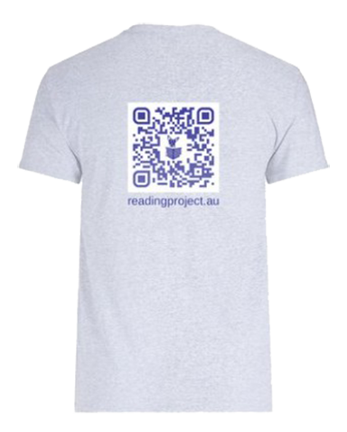 Back of Reading Project T-Shirt with the QR-Code and website URL