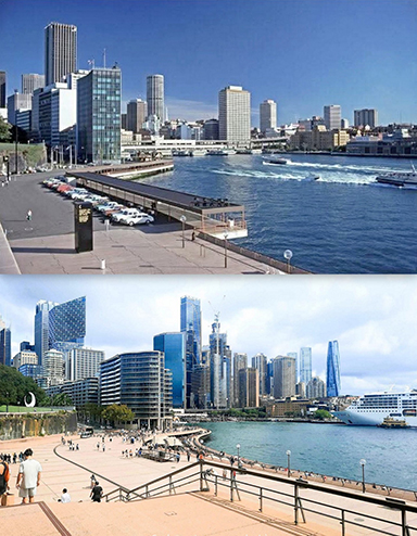 Sydney Skyline at Circular Quay in 1975 and 2025