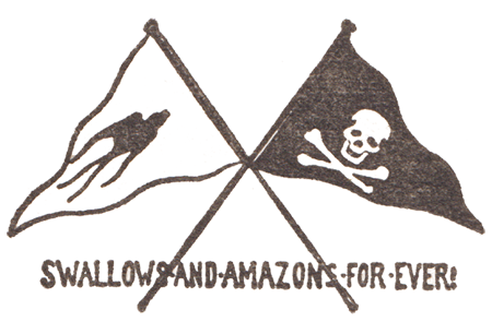 Emblem: Swallows and Amazons Forever! - Crossed flags, one bearing a swallow, the other the skull and crossbones