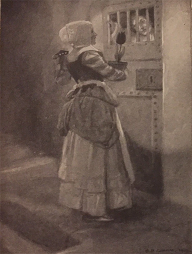 Book illustration: Rose at Cornelius’ prison cell door