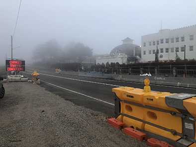 The Hydro Majestic from the road - in mist