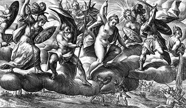 Zeus Allows the Gods to Enter the Battle, Bernard Picart, 1710