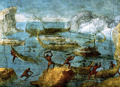 ‘The Laestrygonians destroying Odysseus' fleet’, from the house in via Graziosa, circa 60-40 BCE