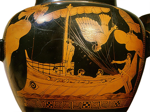‘Sirens Tempting Odysseus’, Detail of a storage jar by the Siren Painter, 480-470BCE