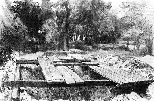 Cemetery Among the Trees with an Open Grave by Adolph von Menzel, 1847